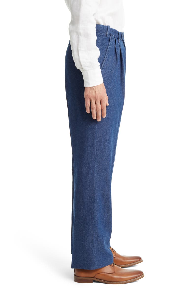 Pleated Self Sizer Waist Flat Front Denim Trousers, Alternate, color, NAVY