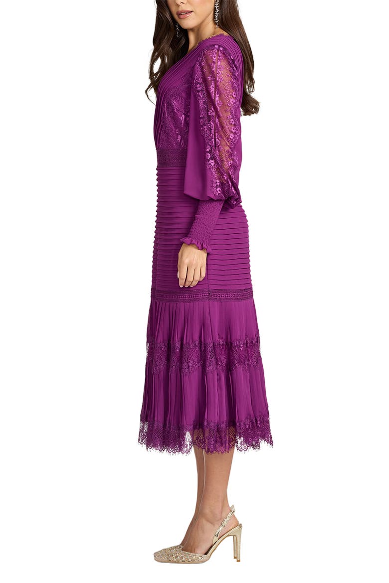 Lace Pintuck Long Sleeve Cocktail Dress, Alternate, color, BEGONIA