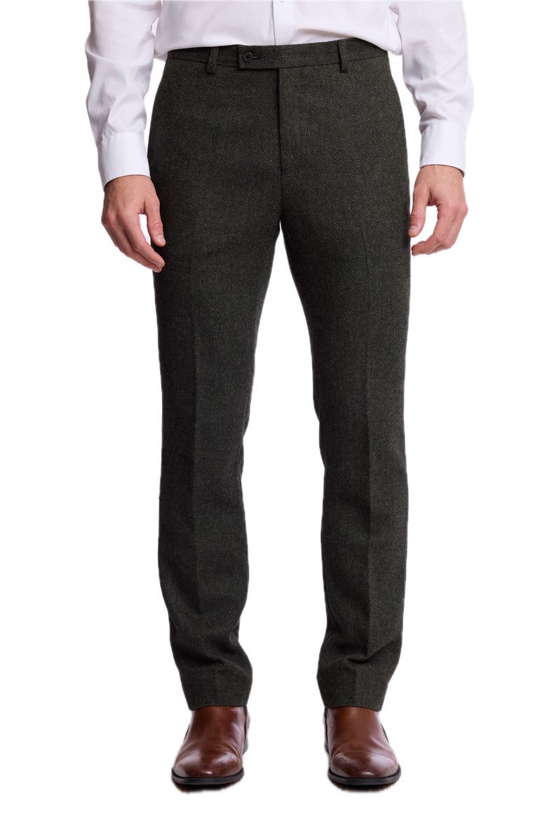 Downing Slim Fit Herringbone Pants, Main, color, GREEN BLACK HERRINGBONE