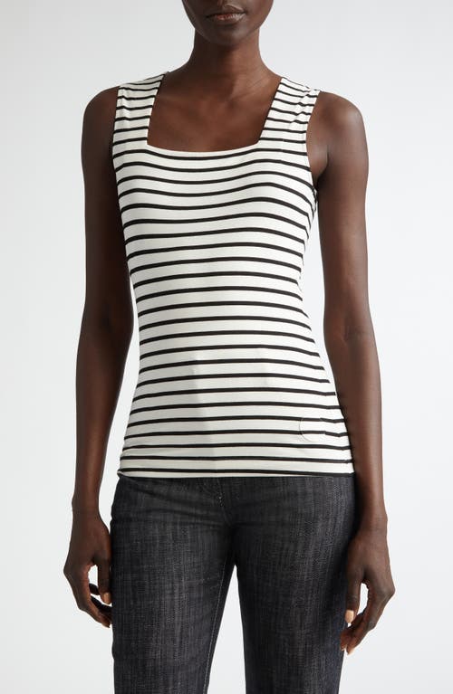 Akris punto Stripe Square Neck Tank in Cream-Black 