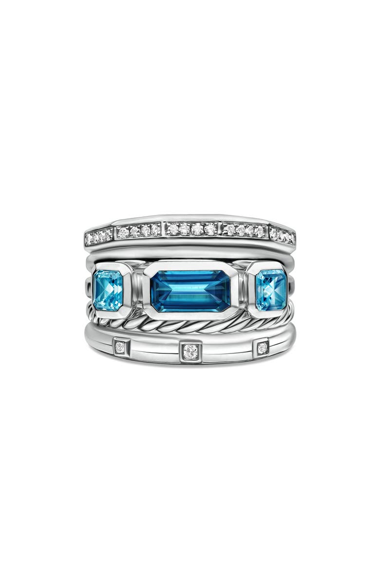 David Yurman Stax Wide Ring with Hampton Blue Topaz & Diamonds, Main, color, Hampton Blue Topaz