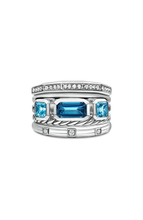 Stax Wide Ring with Hampton Blue Topaz & Diamonds