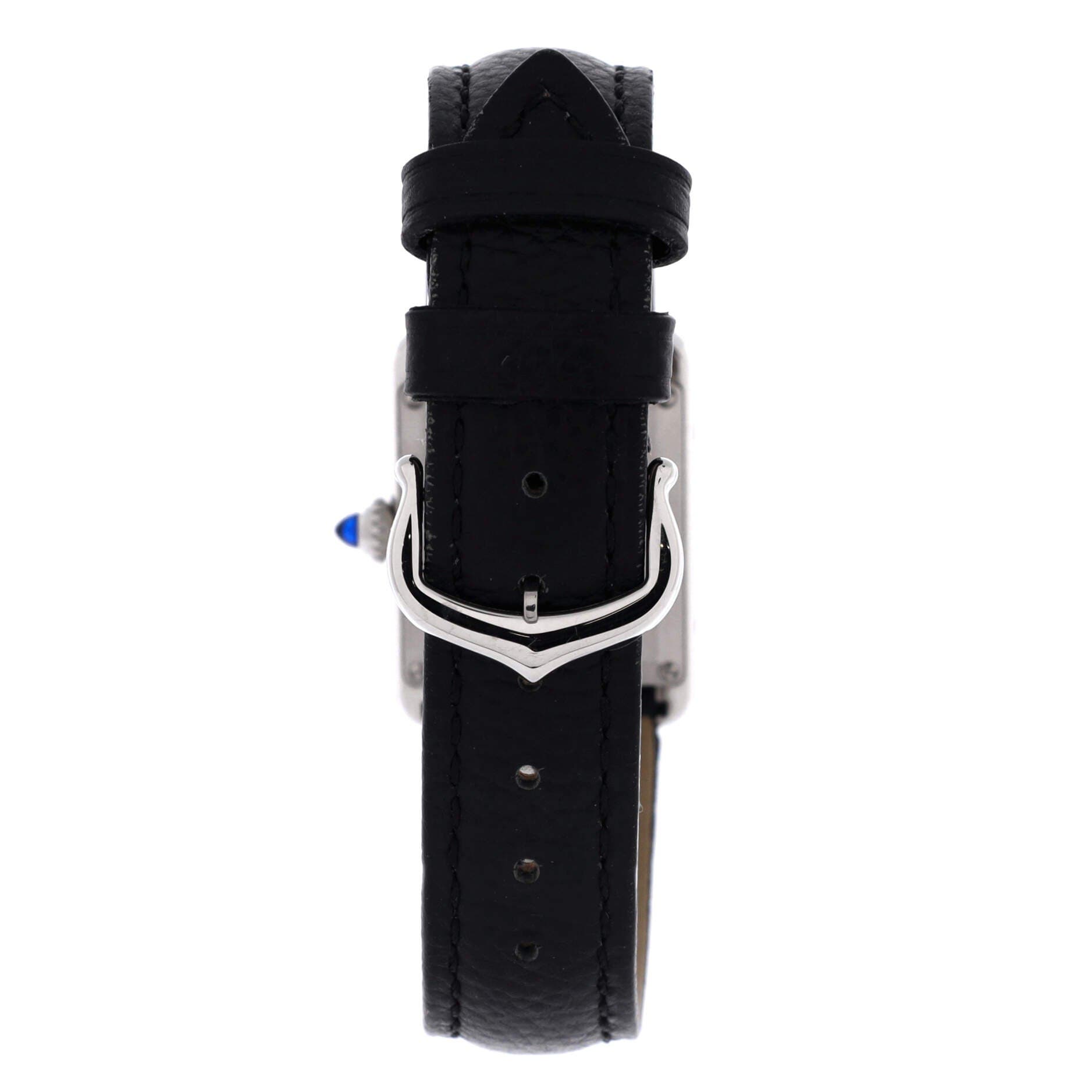 Must de Cartier Tank Quartz Watch Stainless Steel and Leather with Diamond Bezel 22, Alternate, color, Black