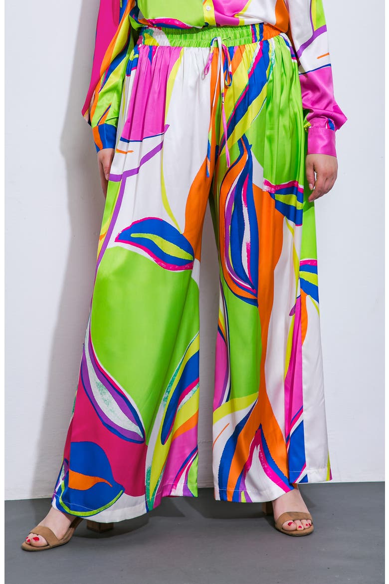 Print Woven Satin Pants, Alternate, color, GREEN