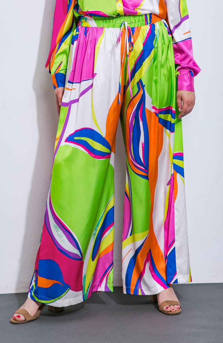 FLYING TOMATO Print Woven Satin Pants, Alternate, color, Green