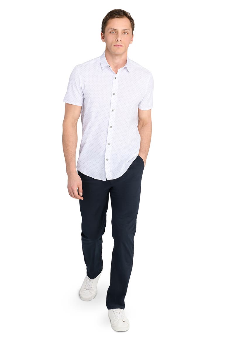 Trim Fit Hashtag Print Short Sleeve Performance Button-Up Shirt, Alternate, color, BLUE