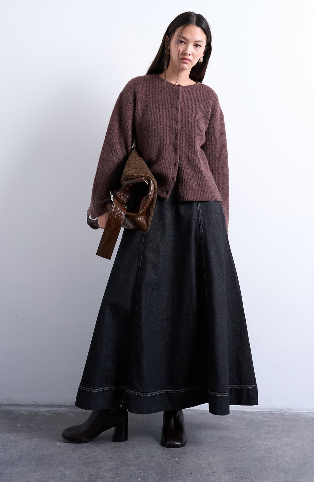 Shaker Stitch Relaxed Cardigan, color, BROWN