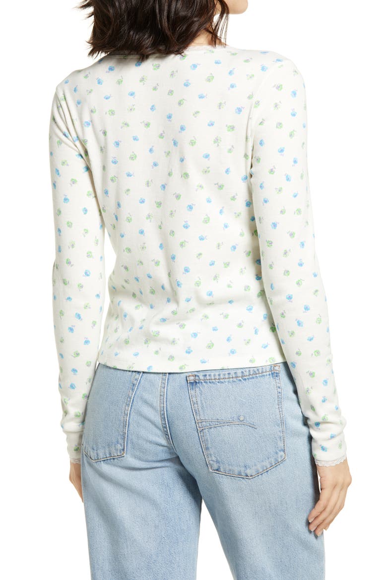 Lace Trim Long Sleeve Tee, Alternate, color, IVORY FLUTTER TOSSED DITSY