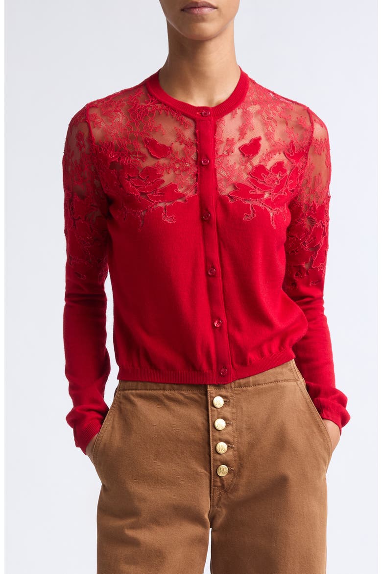 Talia Lace Cardigan, Main, color, CERISE
