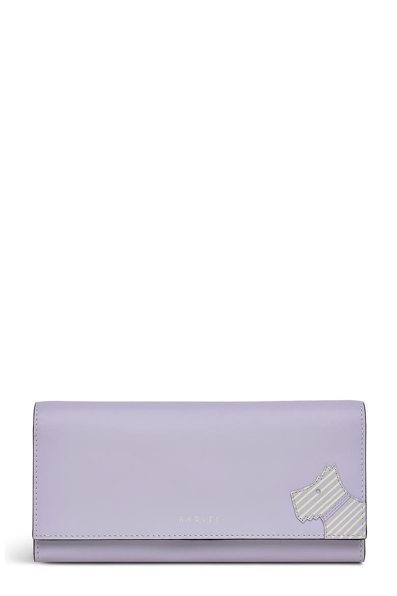 Plaid Large Leather Flapover Wallet, Main, color, BELLFLOWER