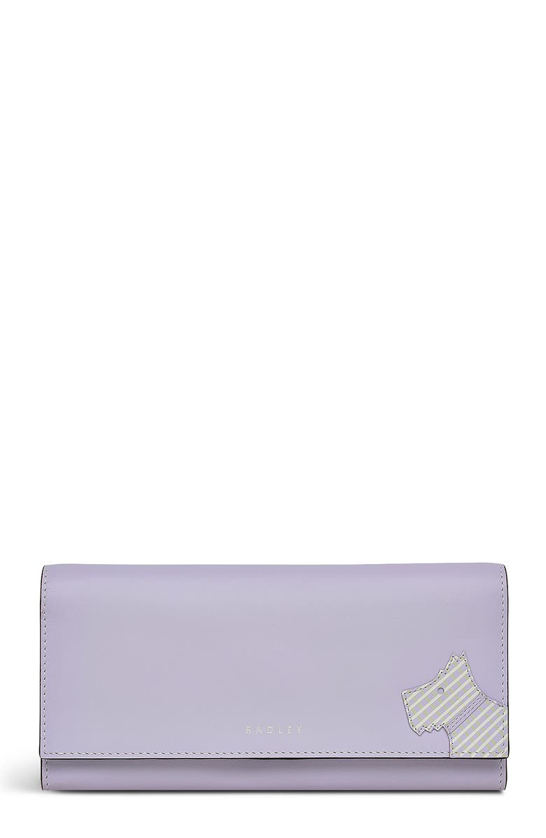 Radley Plaid Large Leather Flapover Wallet, Main, color, Bellflower