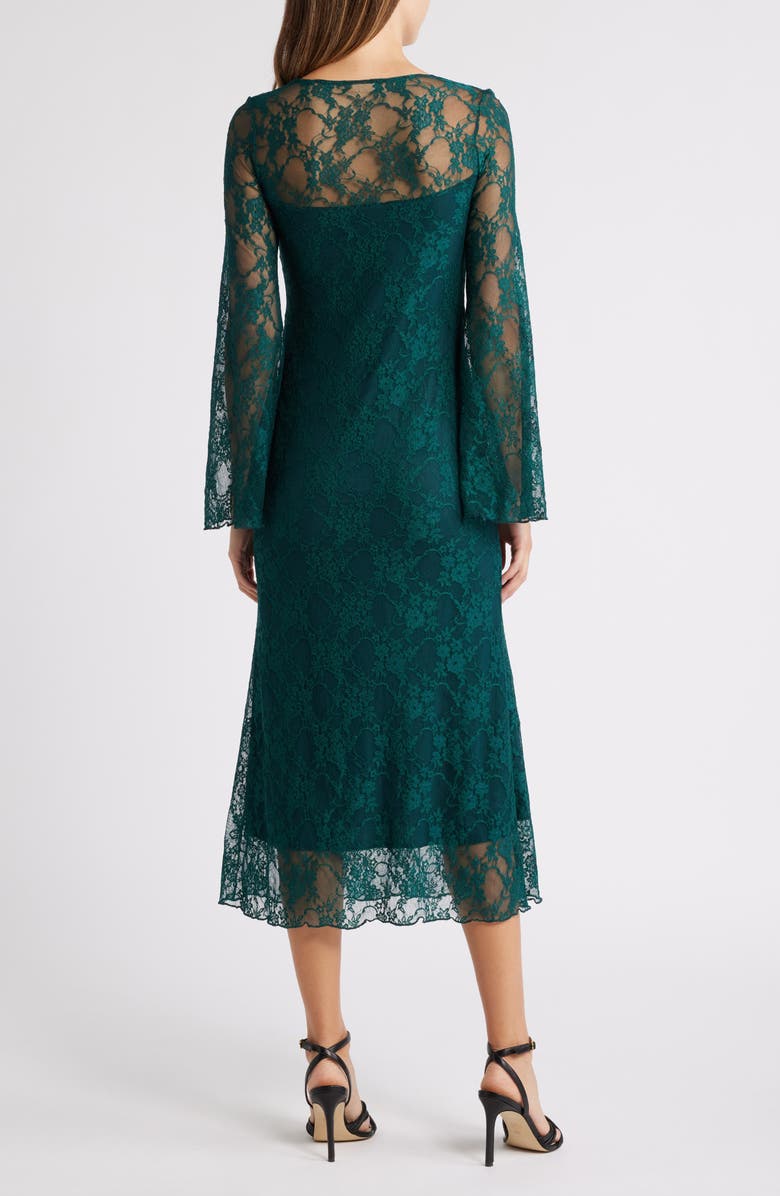 Loveappella Bell Lace Overlay Long Sleeve Midi Dress, Alternate, color, Hunter