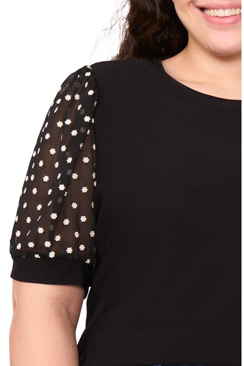 Puff Sleeve Mixed Media Top, Alternate, color, RICH BLACK