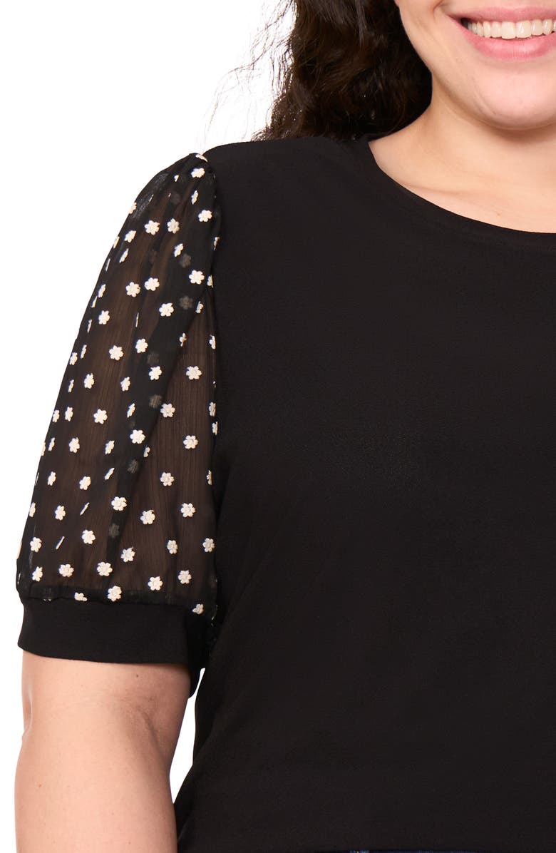 CeCe Puff Sleeve Mixed Media Top, Alternate, color, Rich Black