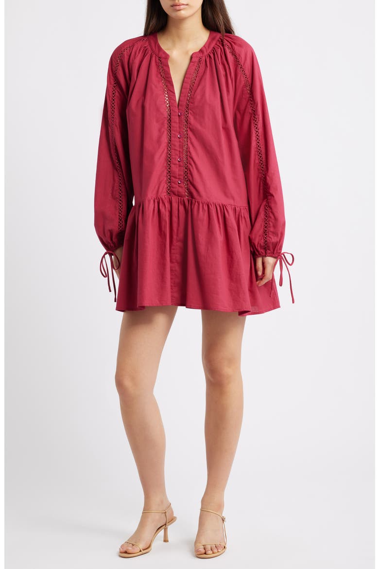 Hart Long Sleeve Cotton & Linen Minidress, Main, color, WINE