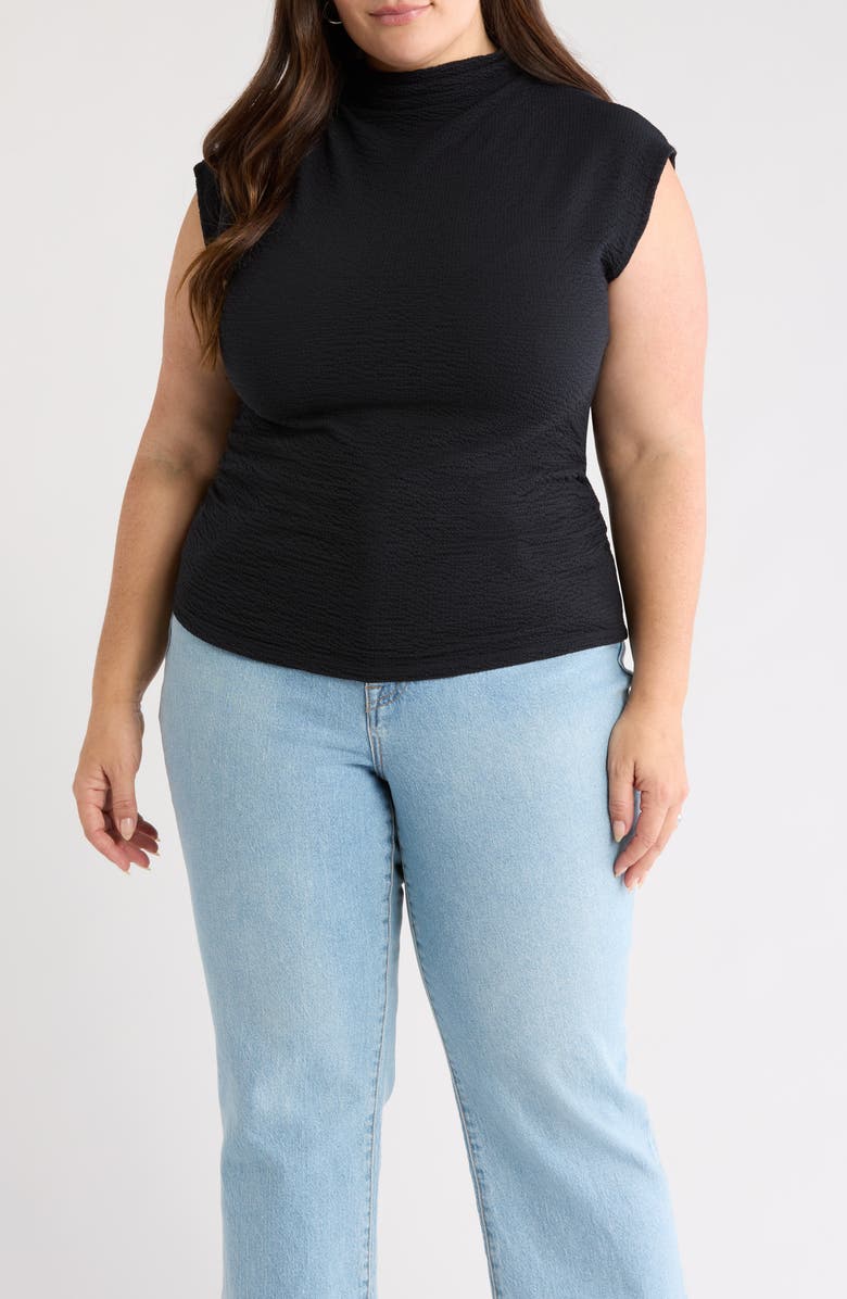Treasure & Bond Crinkle Mock Neck Top, Main, color, Black