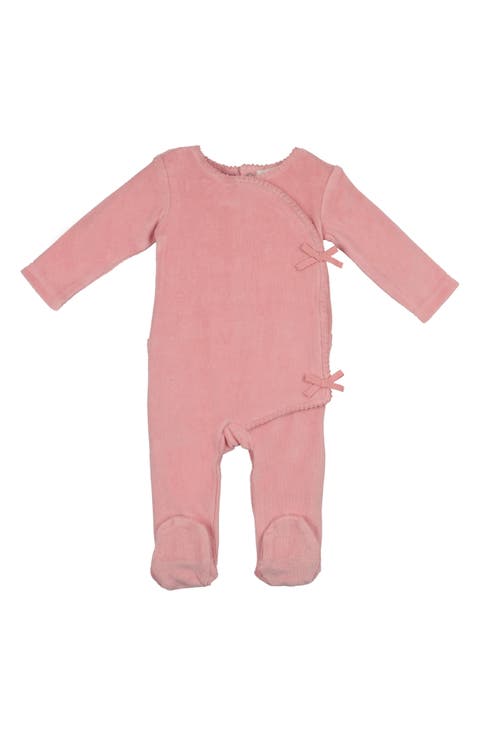 Wrap Front Cotton Blend Velour Footie (Baby)