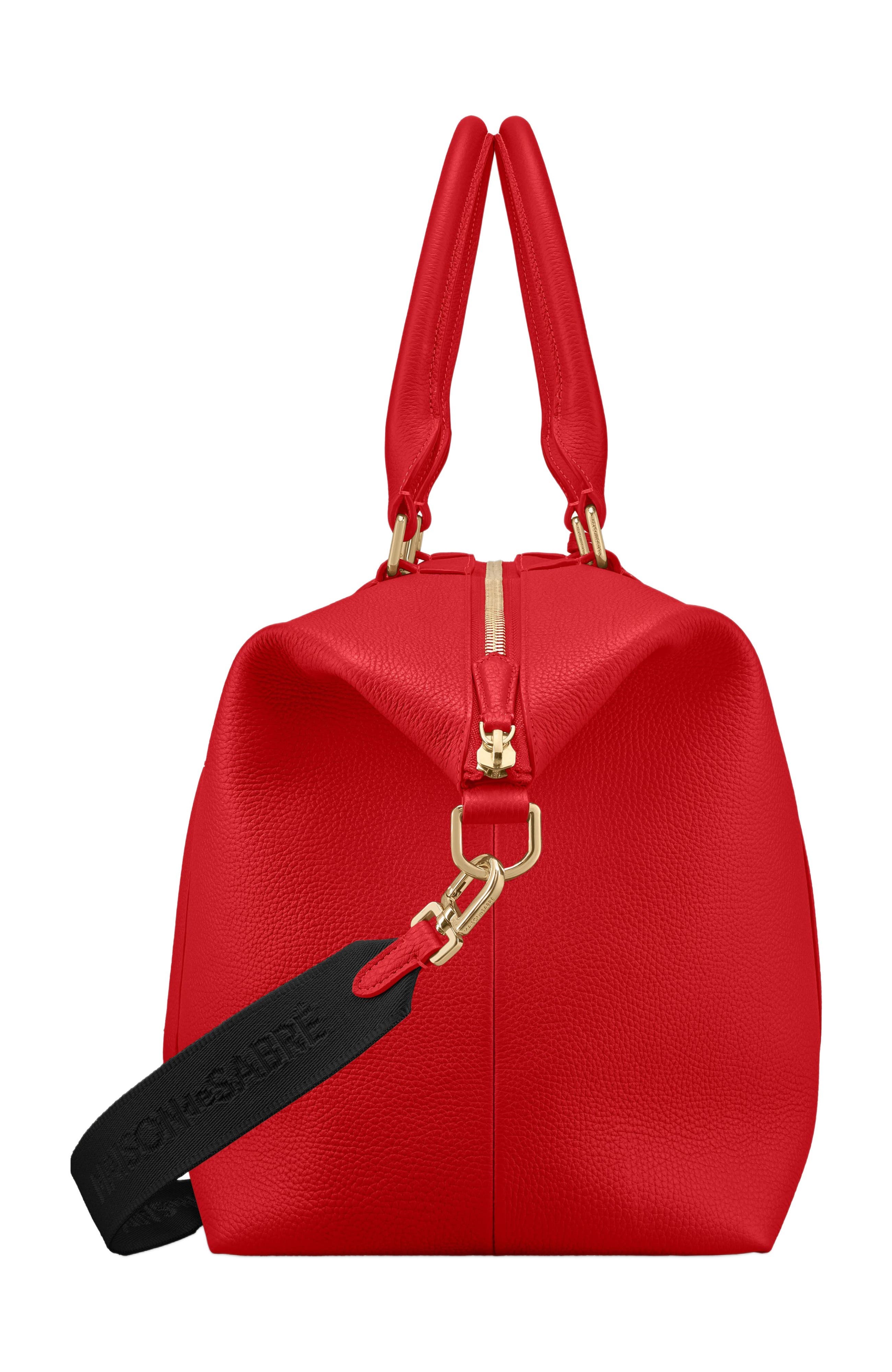 Large Leather Weekender Bag, Alternate, color, Pomegranate Red