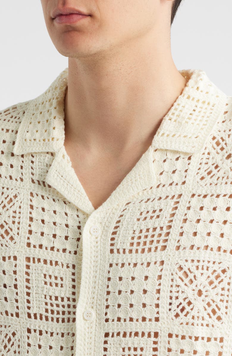 Percival Groundsman Cotton Crochet Camp Shirt, Alternate, color, Ecru