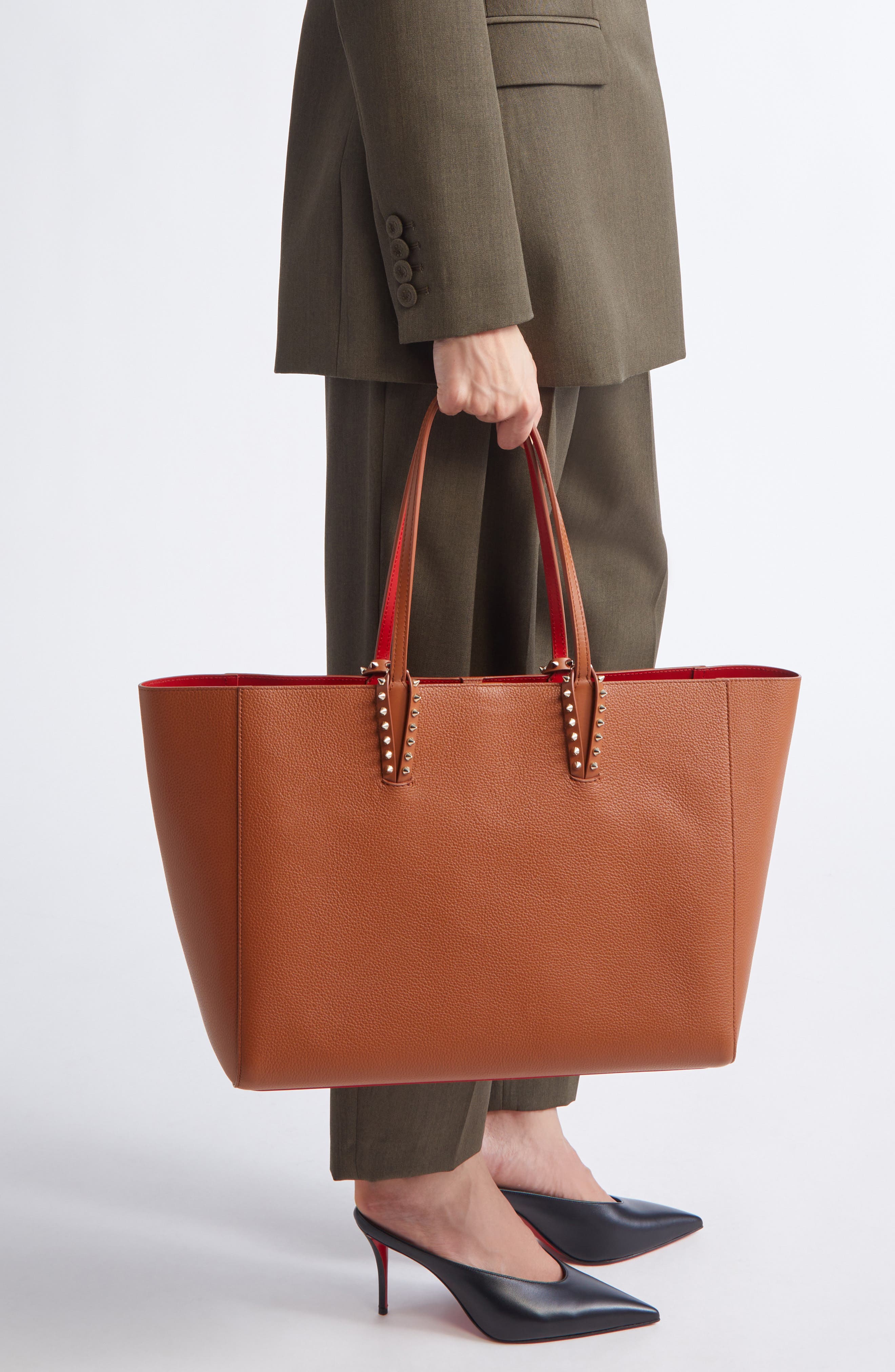 Christian Louboutin Large Cabata Soft Leather Tote Bag, Alternate, color, Cuoio/ Gold