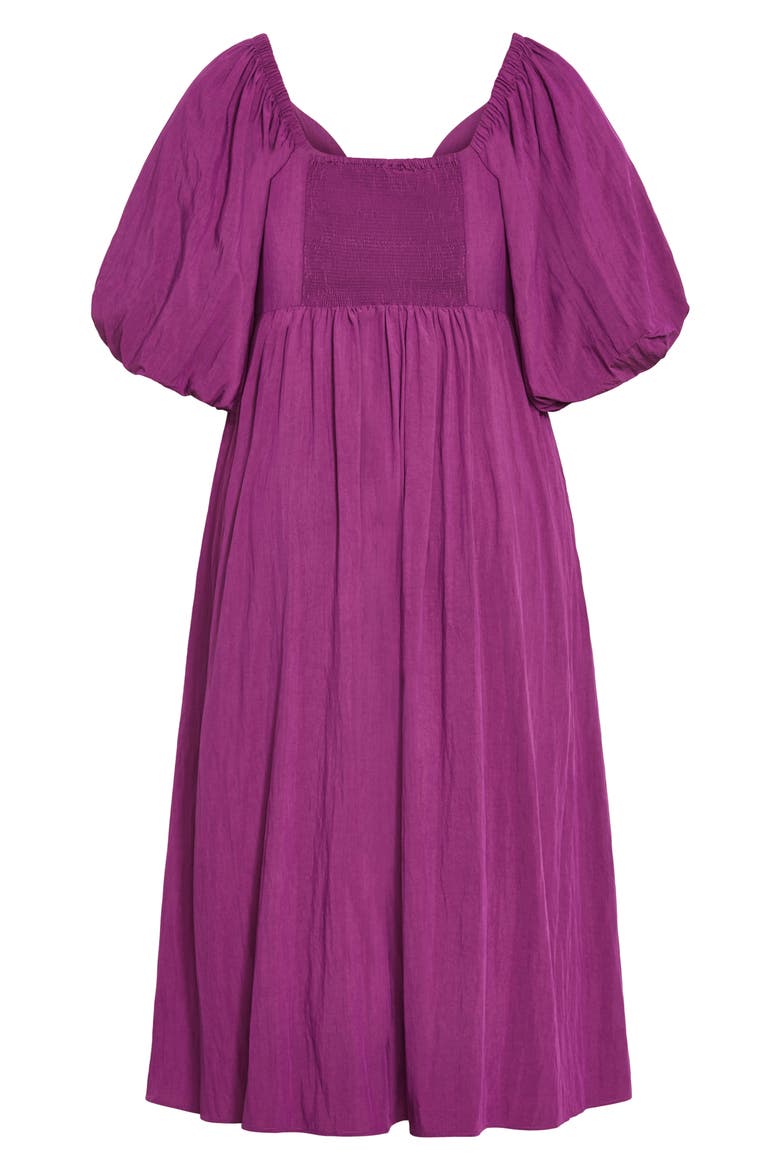 Shae Keyhole Detail Balloon Sleeve Midi Dress, Alternate, color, MAGENTA