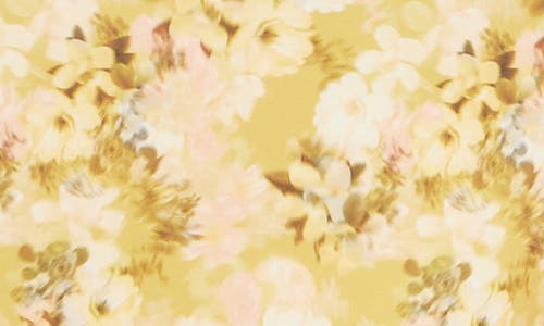 Badgley Mischka Floral-print Scuba Trumpet Gown In Yellow Multi