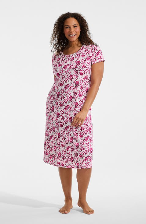 Plus Size Cotton Short Sleeve Midcalf Nightgown