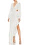 Plunge Neck Cut Out Asymmetrical Ruffle Gown