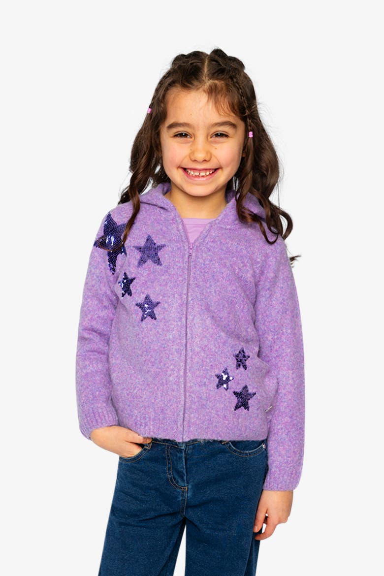 Hooded Zip Star Detail Knitted Cardigan, Alternate, color, Violet