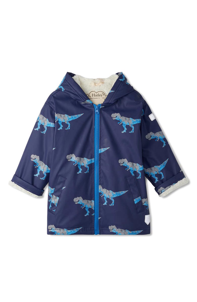 Hatley Kids' T-Rex Attack Hooded Waterproof Raincoat, Main, color, 