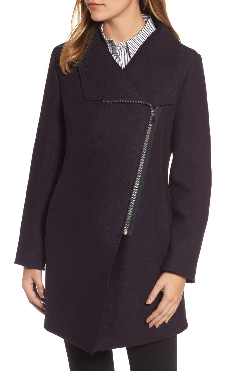 Halogen<sup>®</sup> Asymmetrical Zip Boiled Wool Blend Coat, Alternate, color, 