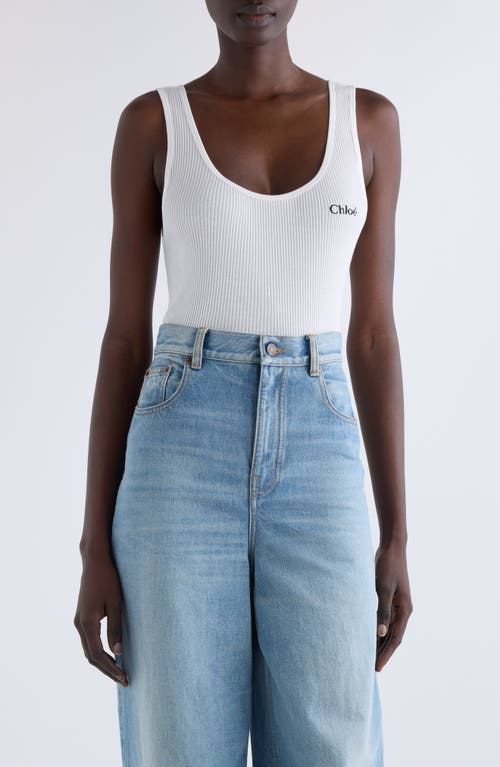 Chloé Logo Embroidered Cotton Rib Tank In White