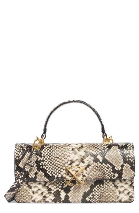 Jitney Snake Embossed Leather East/West Top Handle Bag