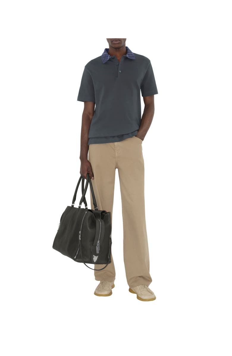 Burberry Check Collar Cotton Polo Shirt, Alternate, color, Magnet