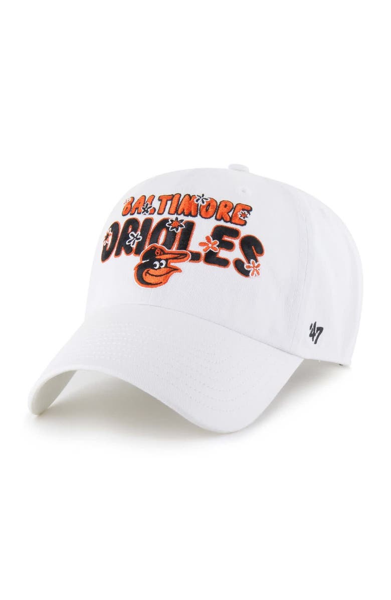 '47 Women's '47 White Baltimore Orioles Flower Power Clean Up Adjustable Hat, Main, color,