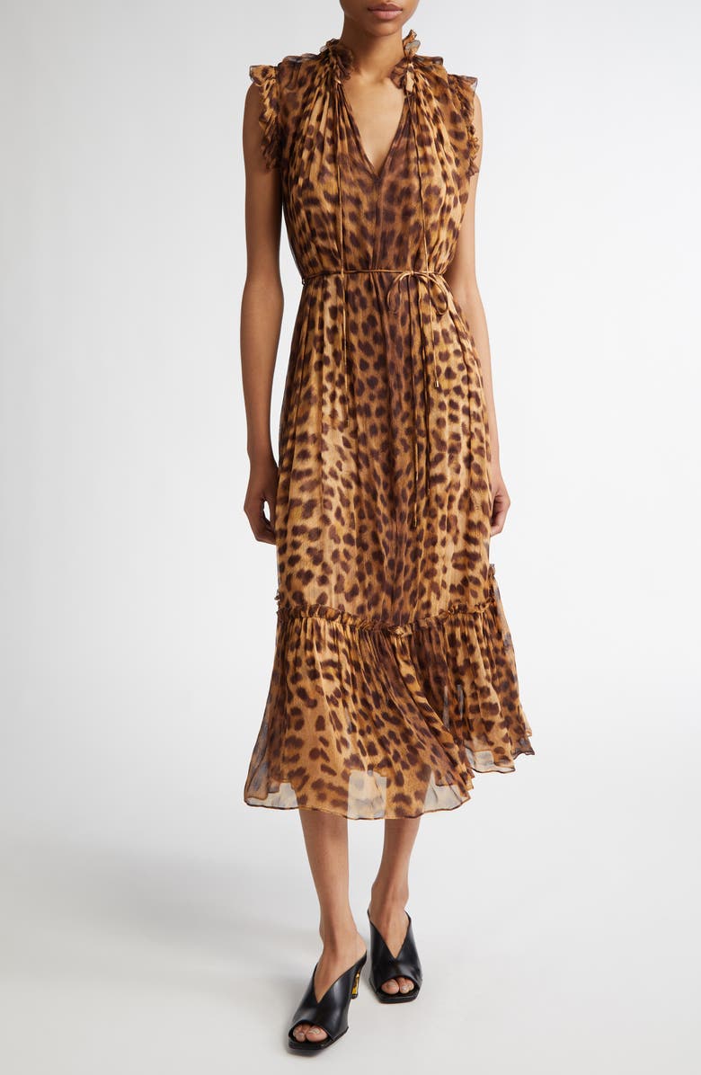 Zimmermann Flutter Leopard Print Chiffon Midi Dress, Main, color,