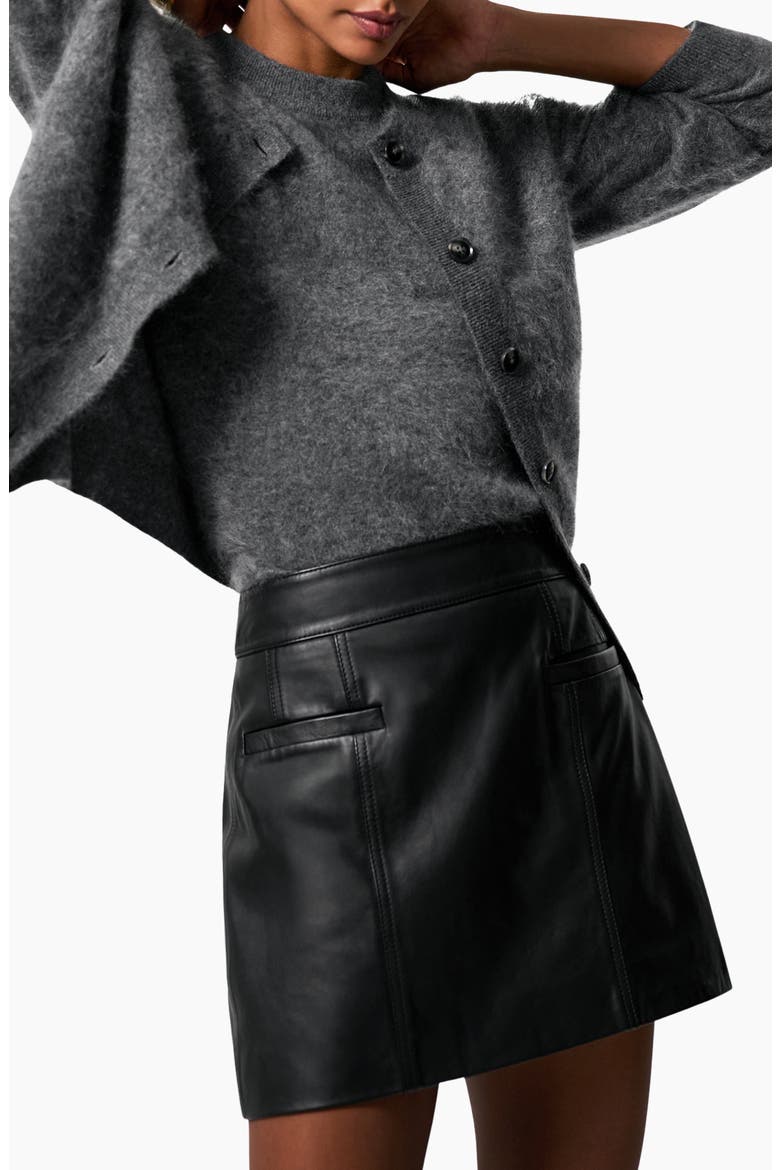 Seema Leather Miniskirt, Alternate, color, BLACK