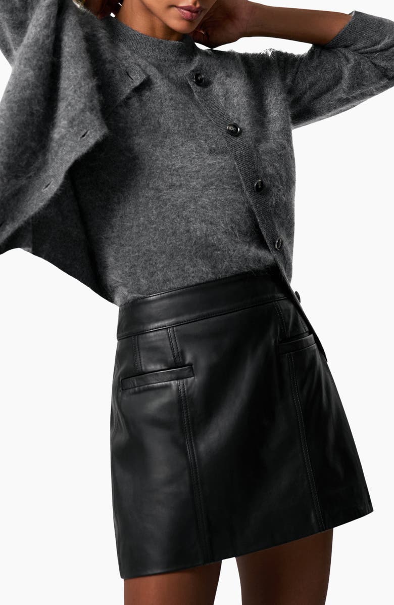 Reiss Seema Leather Miniskirt, Alternate, color, Black