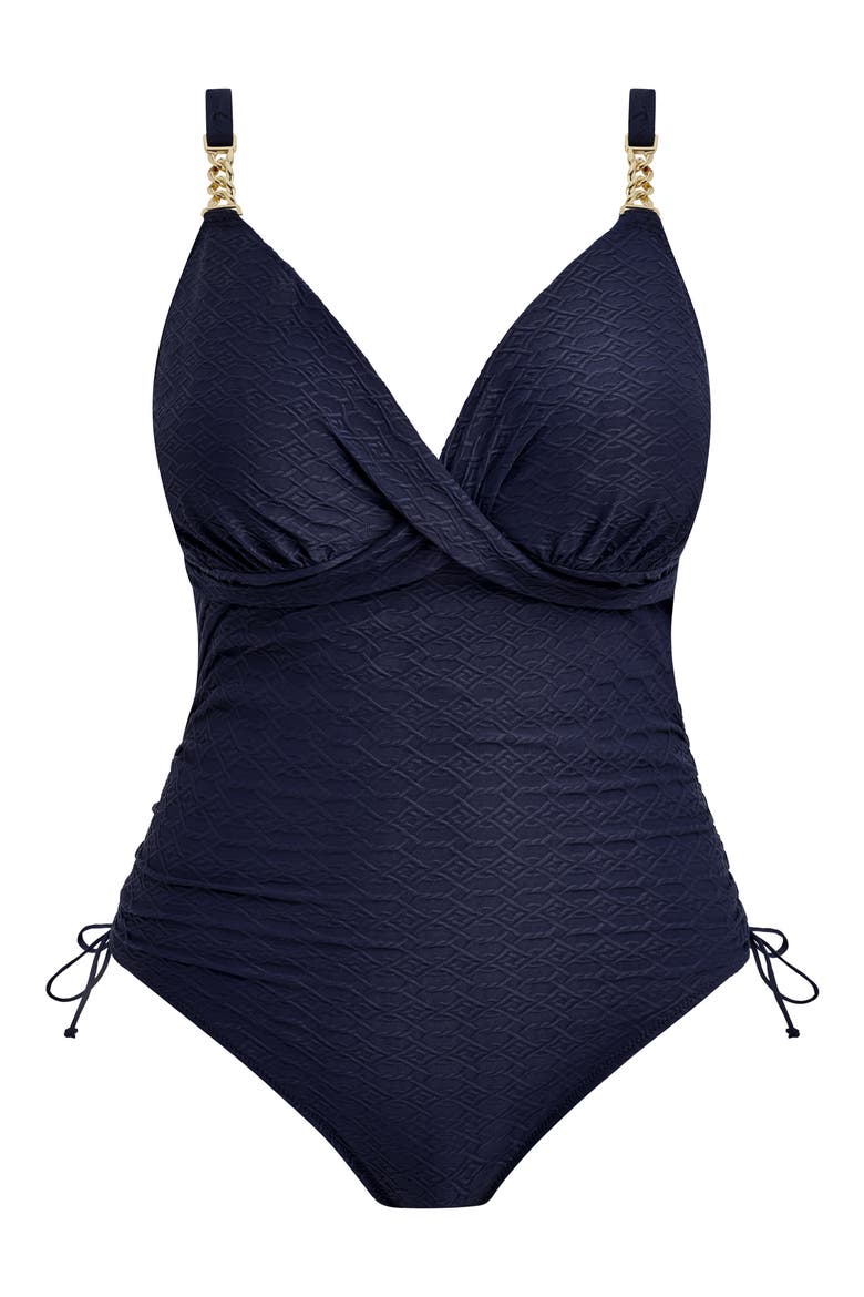 Azores Moderate Coverage Plunge Underwire One-Piece Swimsuit, Alternate, color, MIDNIGHT
