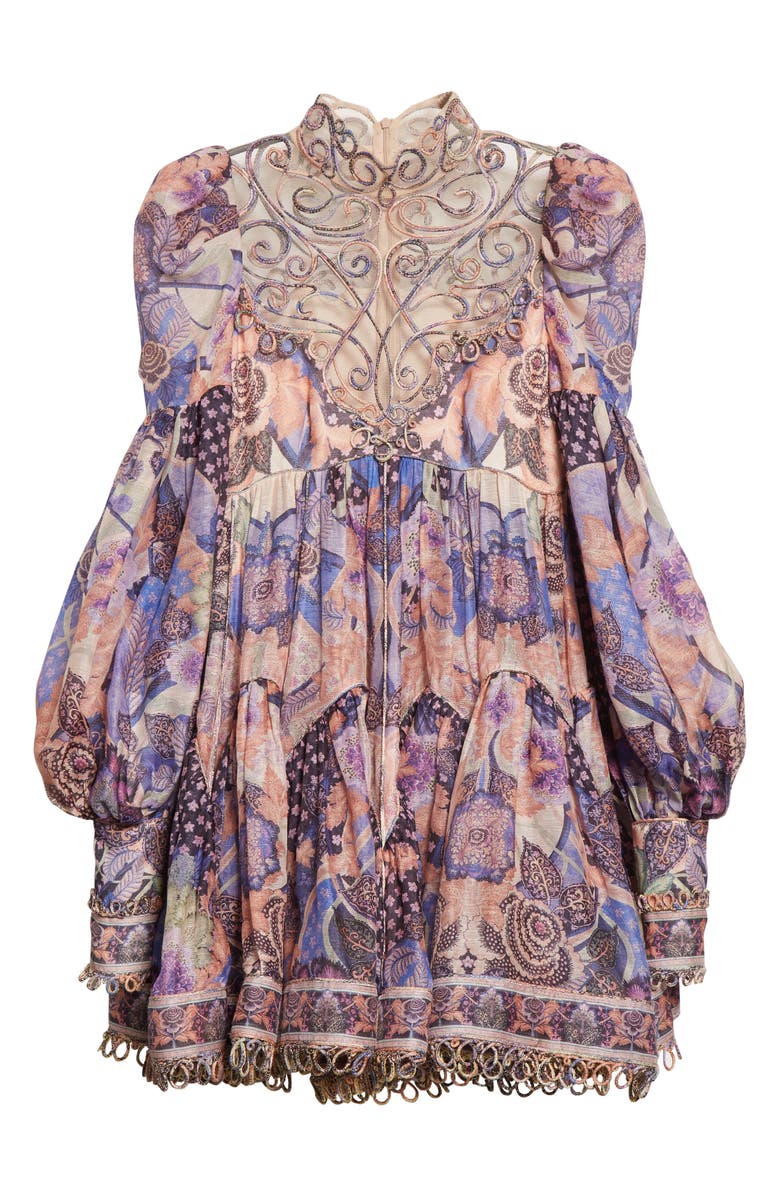 Zimmermann Embroidered Floral Print Linen & Silk Minidress, Alternate, color, 