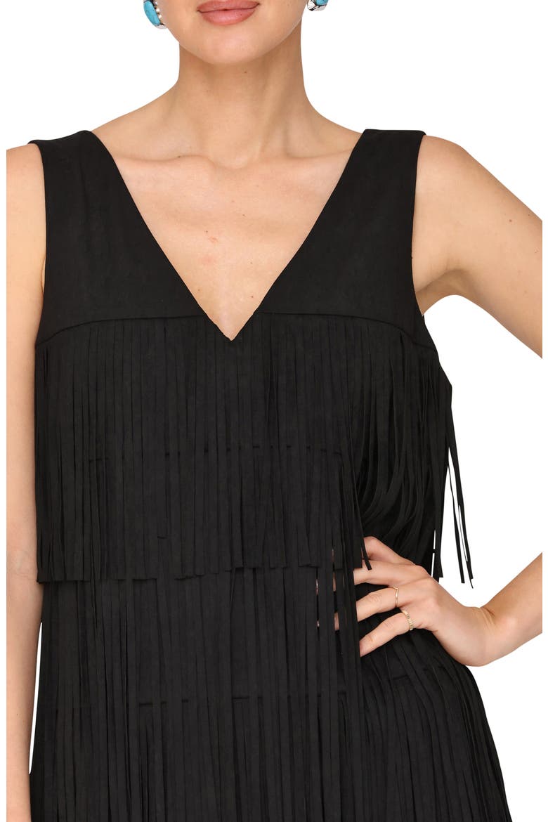 Faux Suede Fringe Minidress, Alternate, color, BLACK