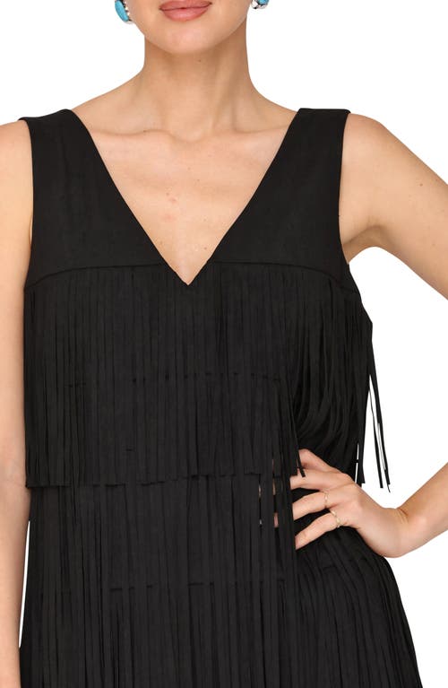 Avec Les Filles Faux Suede Fringe Minidress In Black