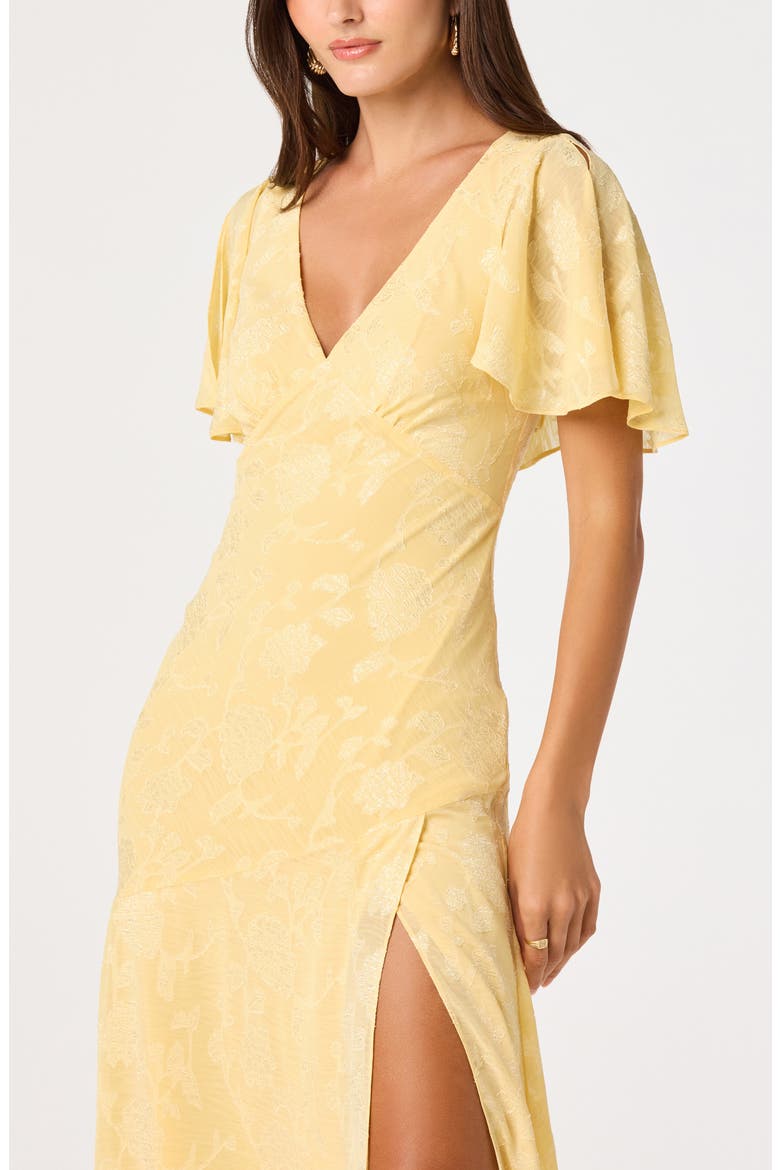 Floral Flutter Sleeve Cutout Back Midi Dress, Alternate, color, YELLOW