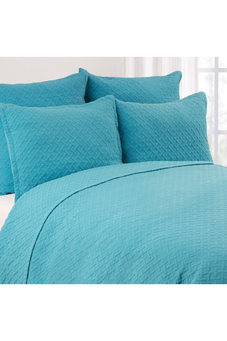 Basketweave Cotton Quilt Set  - Reversible and Machine Washable, Main, color, Blue