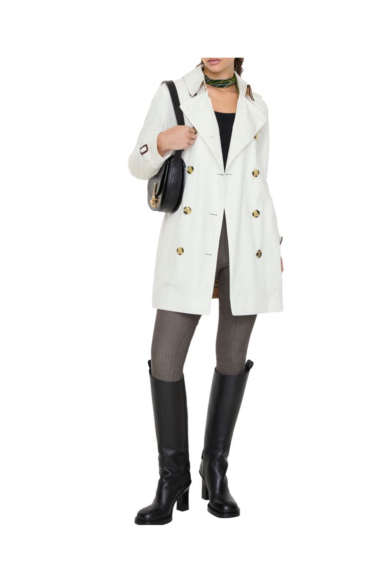 Short Tropical Gabardine Kensington Trench Coat, Alternate, color, Cotton white