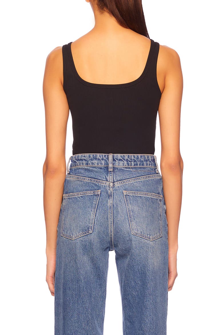 Ribbed Square Neck Tank, Alternate, color, BLACK