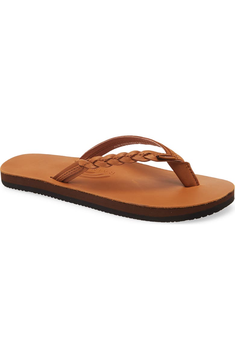 Rainbow<sup>®</sup> Rainbow 'Flirty' Braided Leather Flip Flop, Main, color, Classic Tan