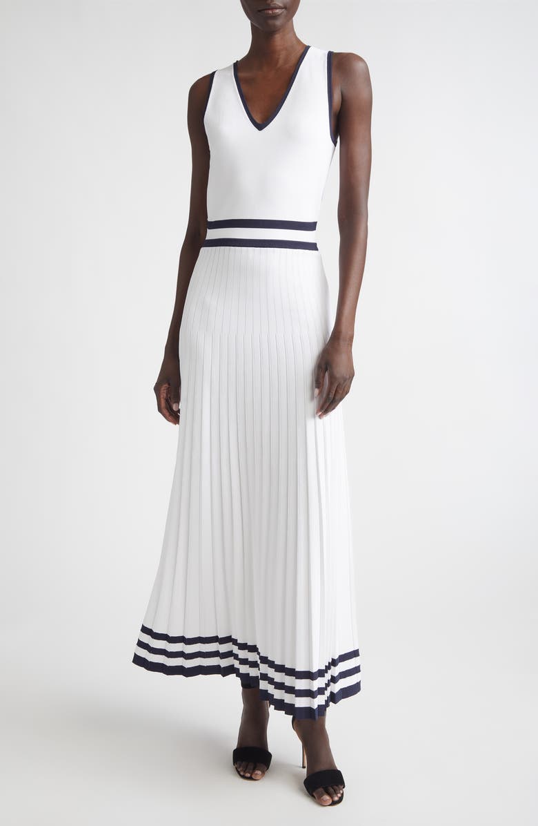 ST. JOHN Kelsey Riviera Crepe Knit Sleeveless Dress, Main, color, Bright White/ Midnight