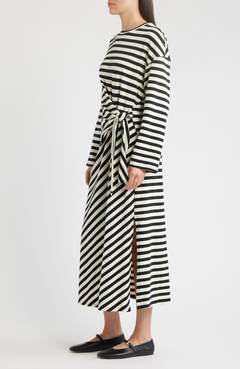 FRNCH Fenouil Directional Stripe Long Sleeve Dress, Alternate, color, Noir