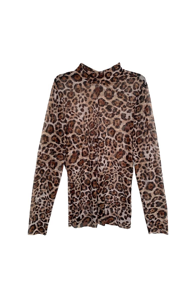 Mesh Mock Turtleneck, Main, color, Leopard